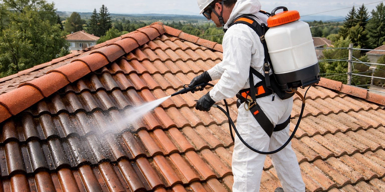 un homme qui applique un Traitement hydrofuge toiture | Artihome France