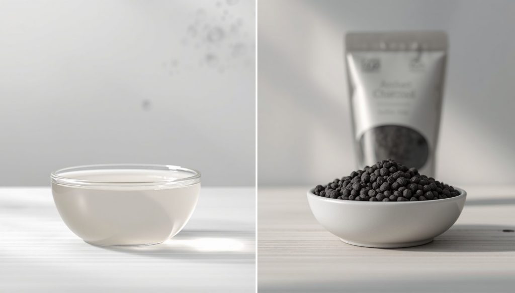 Comparaison vinaigre blanc et charbon actif, deux remèdes naturels côte à côte, solutions contre moisi | Artihome