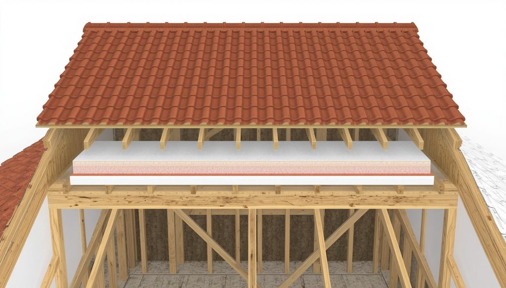 Schéma technique ITE/Sarking toiture : panneaux rigides, membrane, tuiles – Artihome