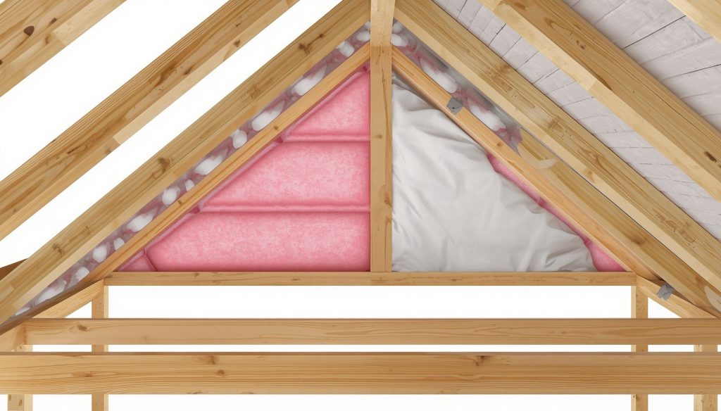 Schéma technique ITI toiture : laine minérale, pare-vapeur, chevrons – Artihome