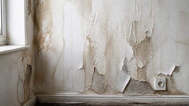 Habiller un mur humide temporairement : mur suintant avant traitement | Artihome Comment habiller un mur humide temporairement, mur avec taches d'eau avant traitement | Artihome