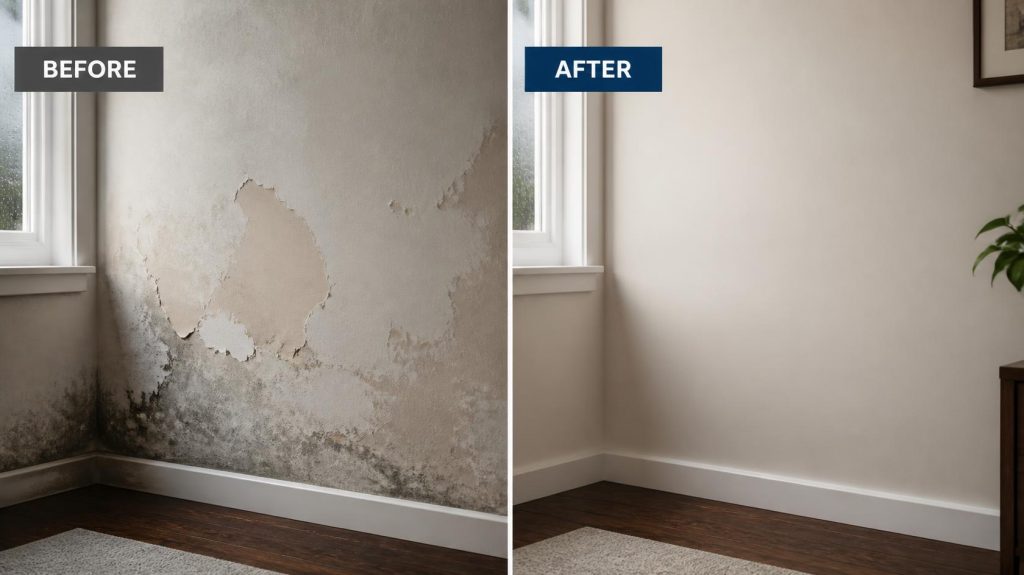 Comparaison avant après peinture hydrofuge utilisée pour habiller un mur humide | Artihome France