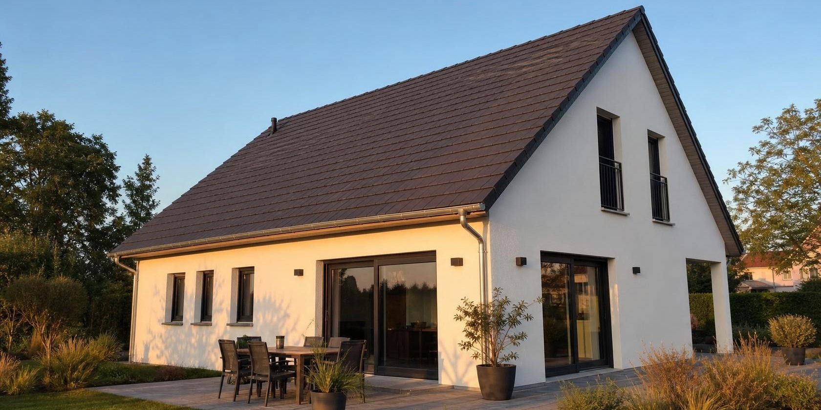 Pente de toiture à 30 degrés sur une maison individuelle | Artihome Pente de toiture à 30 degrés visible sur le versant d'une maison individuelle | Artihome